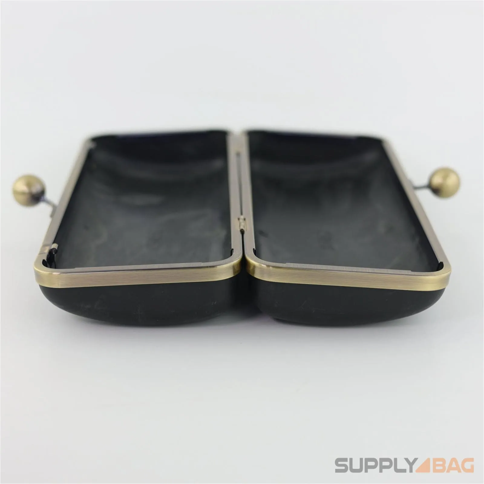 9.5 x 4 inch - Ball Closure - Antique Brass Large Clamshell Clutch Frame with Covers