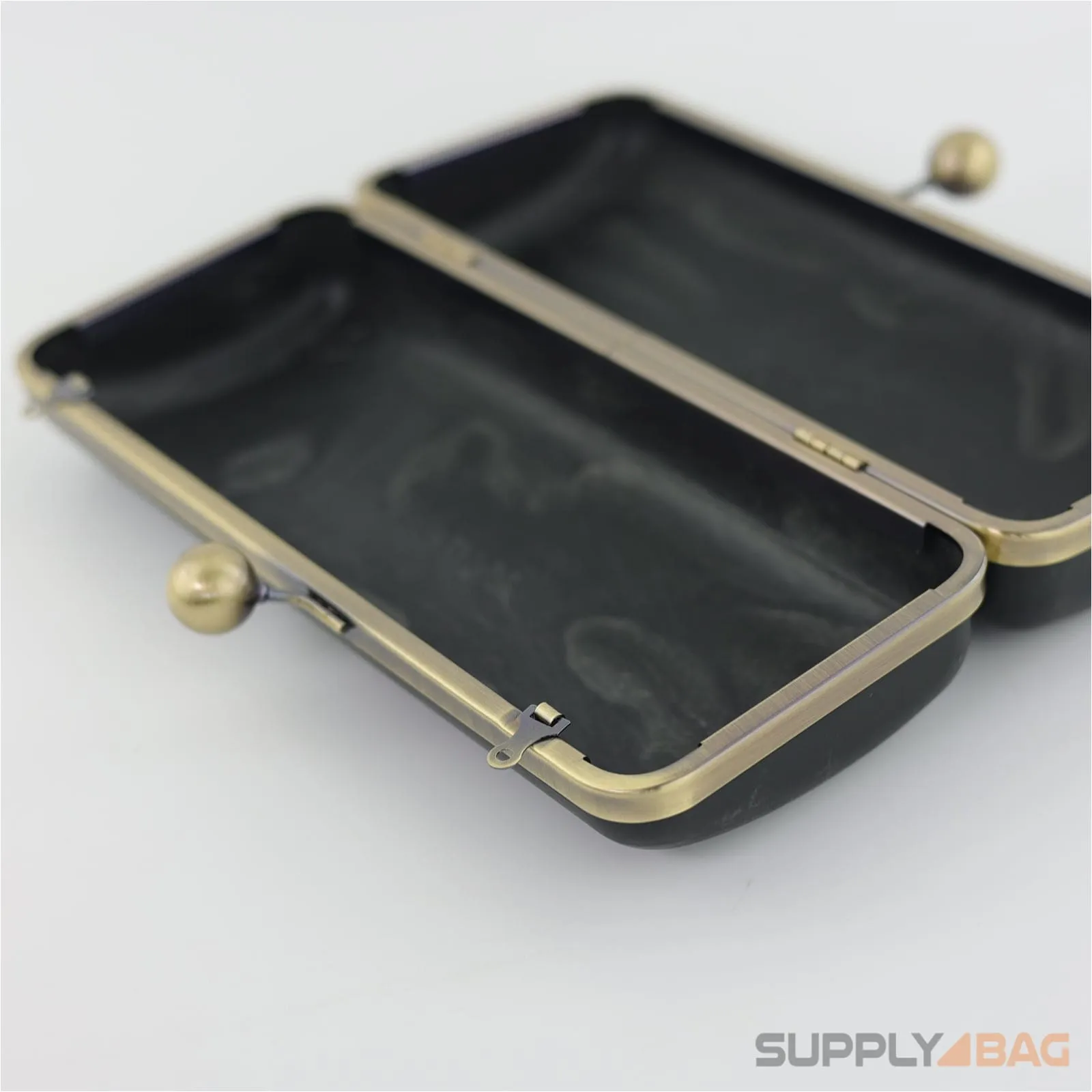 9.5 x 4 inch - Ball Closure - Antique Brass Large Clamshell Clutch Frame with Covers
