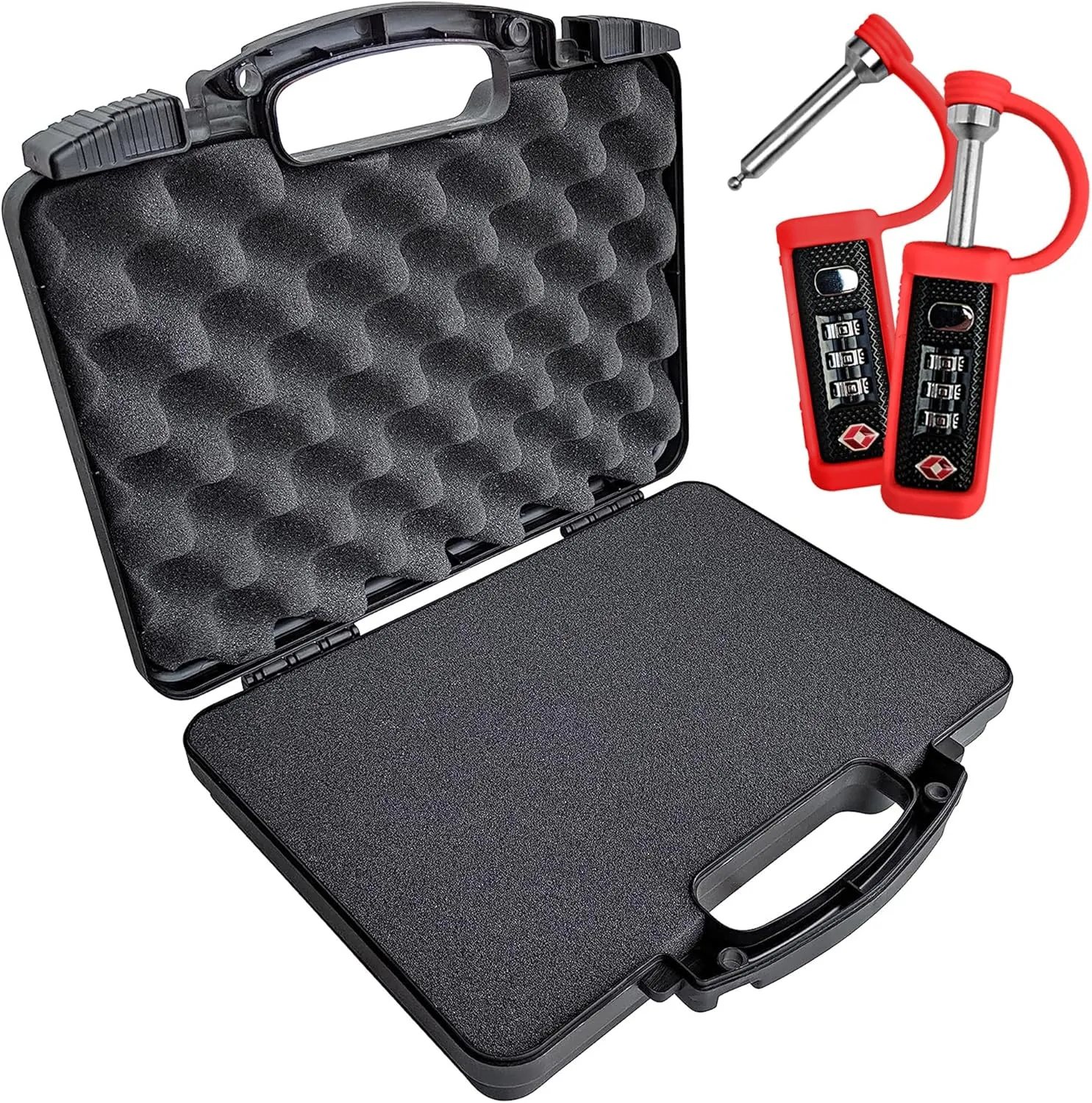 9mm TSA Approved Hard Lockable Gun Case for Pistol Revolver and Handgun - 12.3” inches x 10.5” Airline Compliant Locking & TSA Approved Protective Rubber Sleeve & Cut-Resistant MonoShaft Tactical Gun