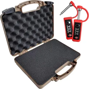 9mm TSA Approved Hard Lockable Gun Case for Pistol Revolver and Handgun - 12.3” inches x 10.5” Airline Compliant Locking & TSA Approved Protective Rubber Sleeve & Cut-Resistant MonoShaft Tactical Gun