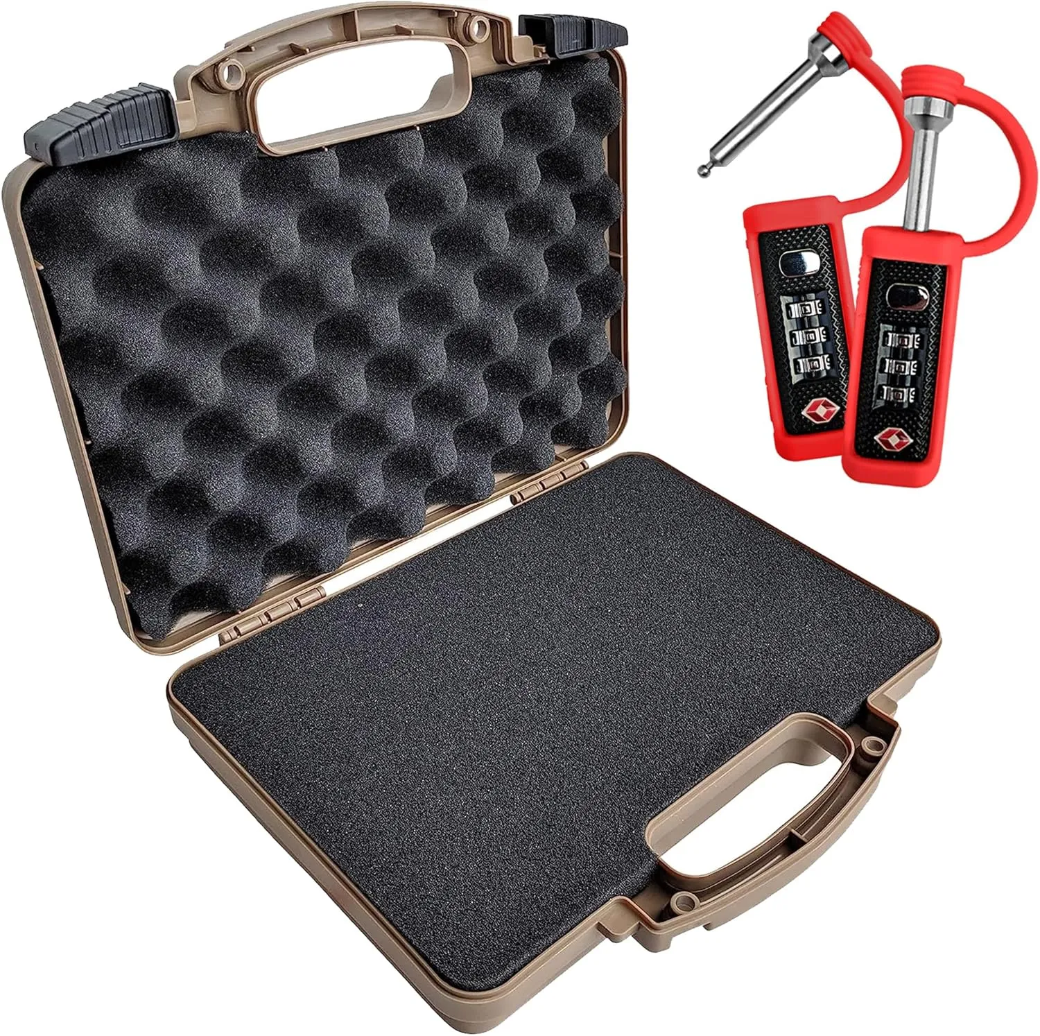 9mm TSA Approved Hard Lockable Gun Case for Pistol Revolver and Handgun - 12.3” inches x 10.5” Airline Compliant Locking & TSA Approved Protective Rubber Sleeve & Cut-Resistant MonoShaft Tactical Gun