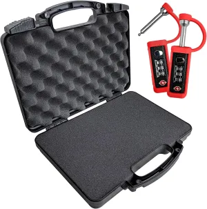 9mm TSA Approved Hard Lockable Gun Case for Pistol Revolver and Handgun - 12.3” inches x 10.5” Airline Compliant Locking & TSA Approved Protective Rubber Sleeve & Cut-Resistant MonoShaft Tactical Gun