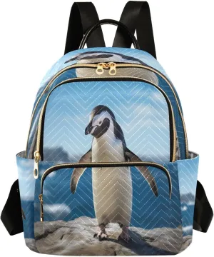 A Rock Edged Penguin Walking Backpack Purse for Women Fashion Small Mini Daypack Purse for Lady Anti-theft Shoulder Bag Sports Hiking Ladies Daypack