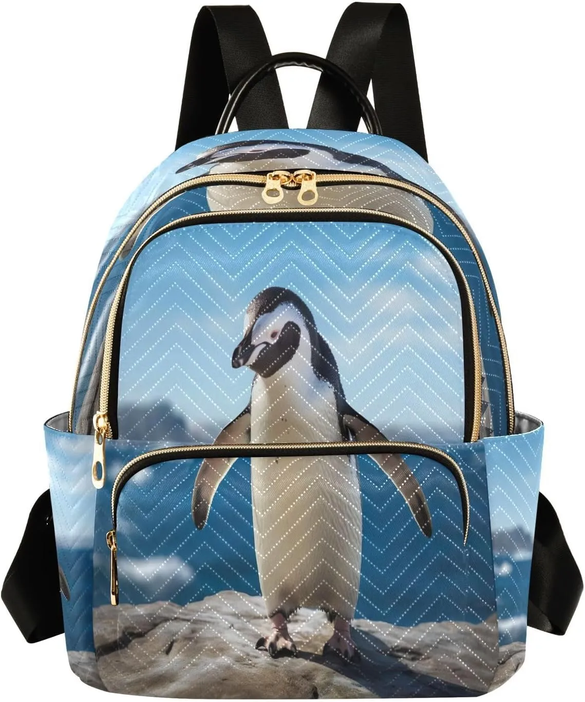 A Rock Edged Penguin Walking Backpack Purse for Women Fashion Small Mini Daypack Purse for Lady Anti-theft Shoulder Bag Sports Hiking Ladies Daypack