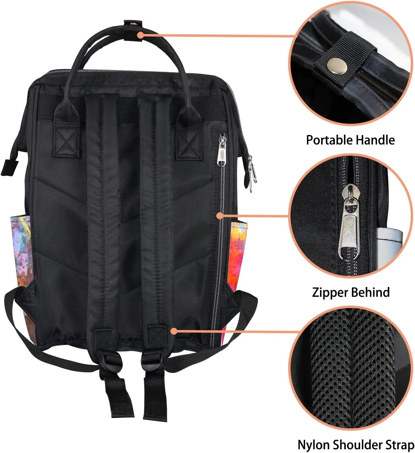 Abstract Background Colorful Acrylic Style Digital Diaper Bag Backpack, waterproof backpack Baby Nappy Changing Bags Laptop Backpack for Travel, Large Capacity, Durable and Stylish for Woman and Men.
