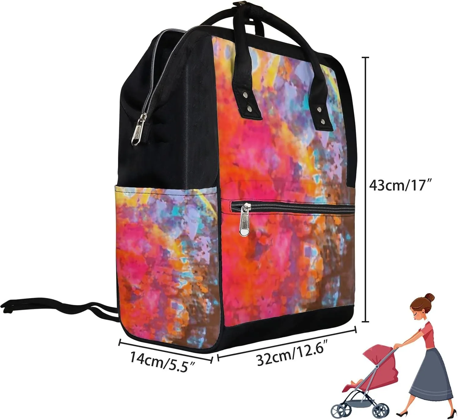 Abstract Background Colorful Acrylic Style Digital Diaper Bag Backpack, waterproof backpack Baby Nappy Changing Bags Laptop Backpack for Travel, Large Capacity, Durable and Stylish for Woman and Men.