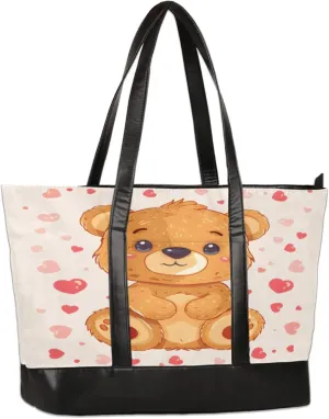 Abstract Bears Loving Bears Laptop Tote Bag for Women Lightweight Work Purse with Multiple Compartments Fits 13-15.6 Inch Laptop Tablet Shoulder Bag for Office Travel Daily Use