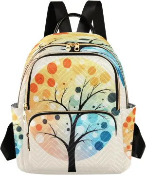 Abstract Tree Colorful Backpack Purse for Women Fashion Small Mini Daypack Purse for Lady Anti-theft Shoulder Bag Sports Hiking Ladies Daypack