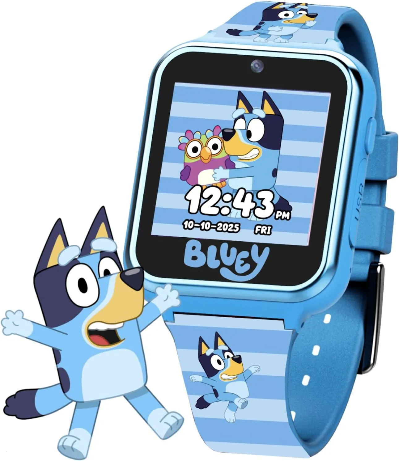 Accutime Bluey Kids Smartwatch with Camera, Games, Pedometer and Audio Recorder for Creative Play and Learning, 1.5" Touchscreen, Blue, Fits 5.5"-8.0" Wrists, for Boys and Girls Ages 3 