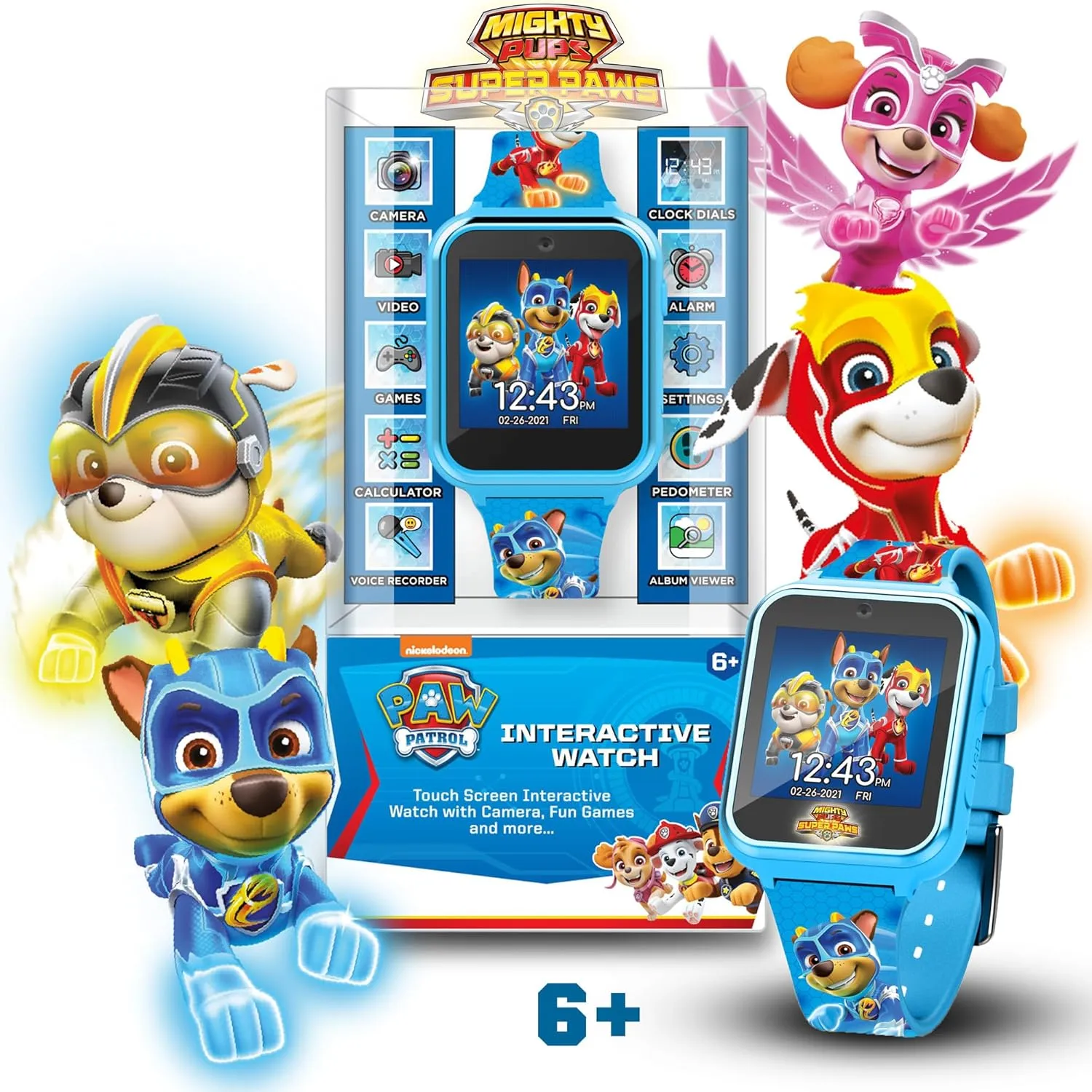 Accutime Paw Patrol Smart Watch with Camera for Kids and Toddlers - Interactive Smartwatch for Boys & Girls Featuring Games, Voice Recorder, Calculator, Pedometer, Alarm, Stopwatch, with USB Cable
