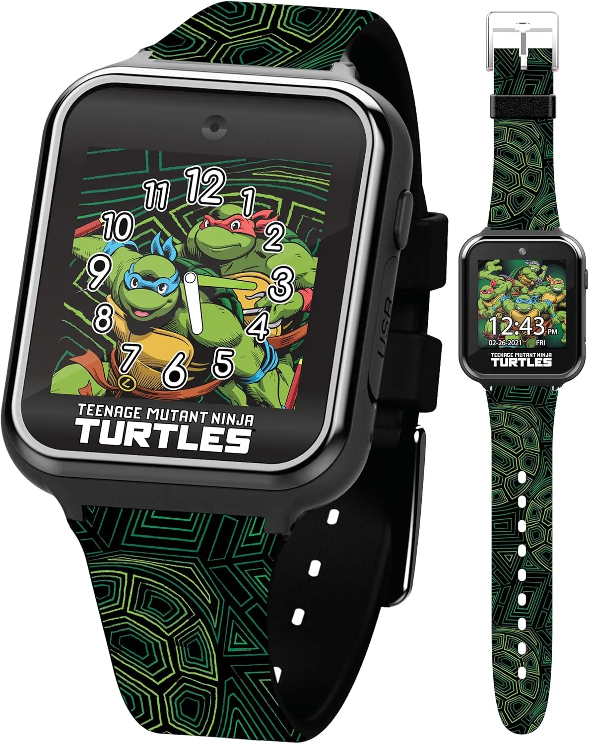 Accutime Teenage Mutant Ninja Turtles Kids Smart Watch with Selfie Camera, Video Recorder, Games, Stopwatch, Alarm, Calculator, and Calorie Counter – Fits Wrists 5.5" to 8"