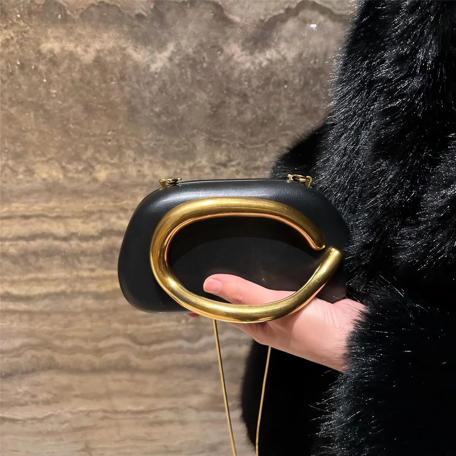Acrylic Clutch Purses with Metal Handle Women's Evening Bag for Weddings & Parties, Skin-Touch Coating Handbag