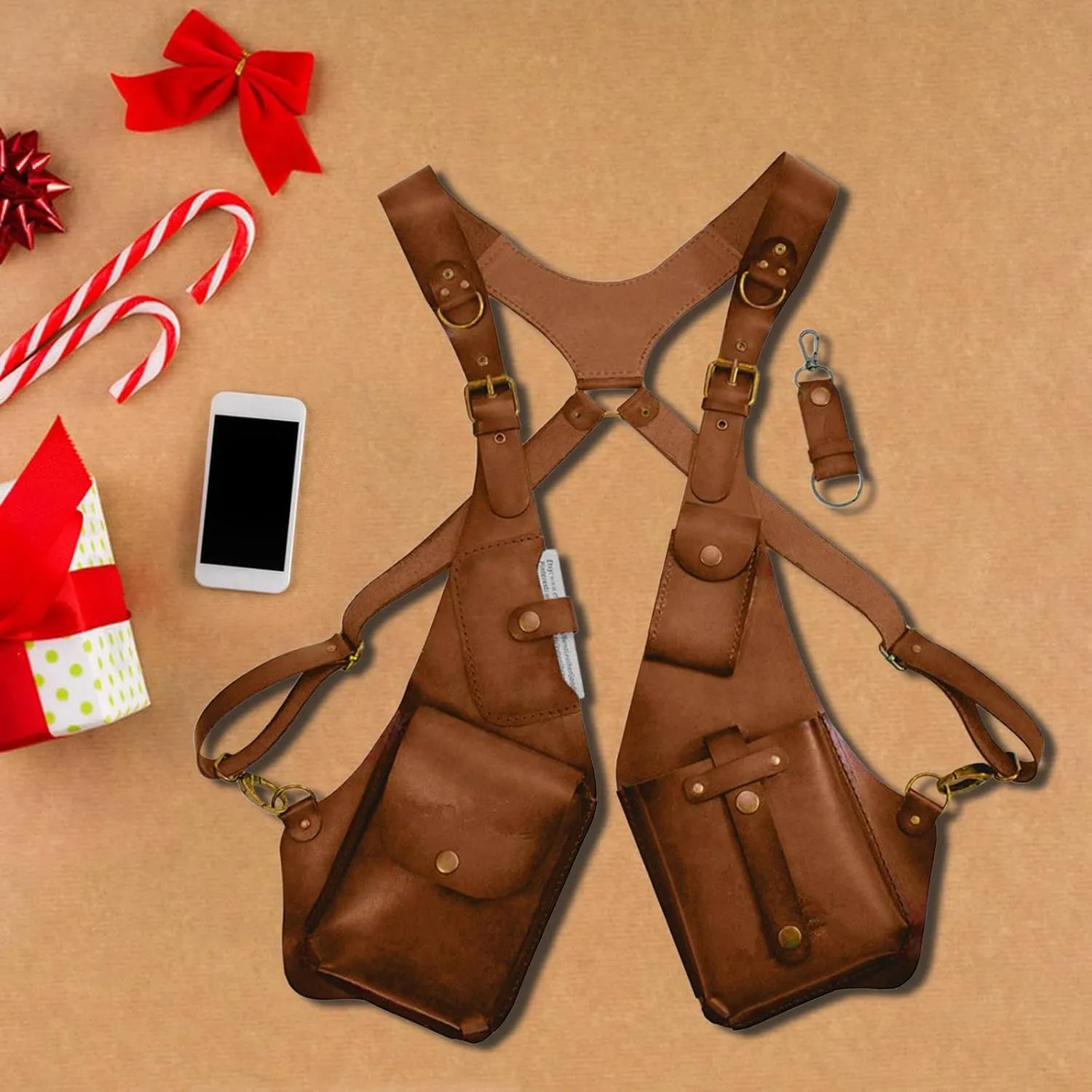 Adjustable PU Leather Shoulder Holster Bag, Men Anti-Theft Underarm Strap Wallet Pocket, Phone Shoulder Holster Bag