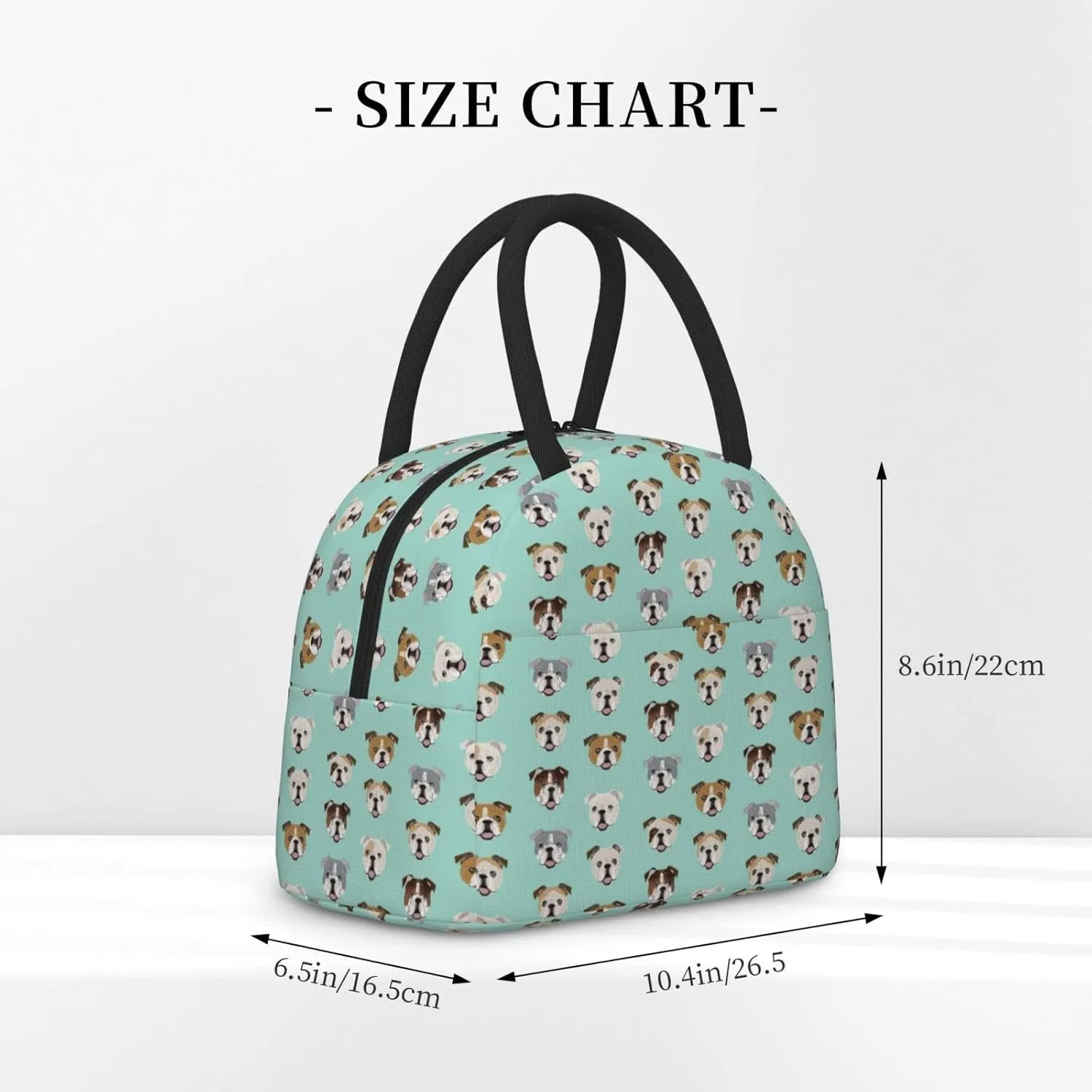 Aeoiba English Bulldog Dog Face Mint Green Insulated Lunch Box Tote Bag Handbag lunchbox Food Container Gourmet Tote Cooler warm Pouch for Beach School work Office