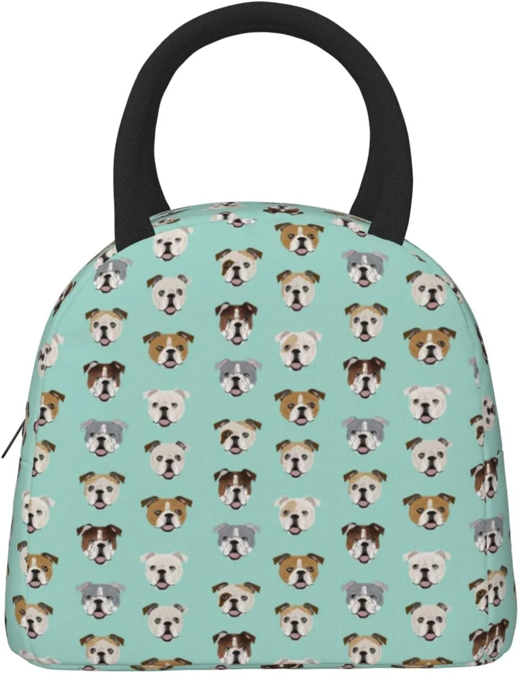 Aeoiba English Bulldog Dog Face Mint Green Insulated Lunch Box Tote Bag Handbag lunchbox Food Container Gourmet Tote Cooler warm Pouch for Beach School work Office