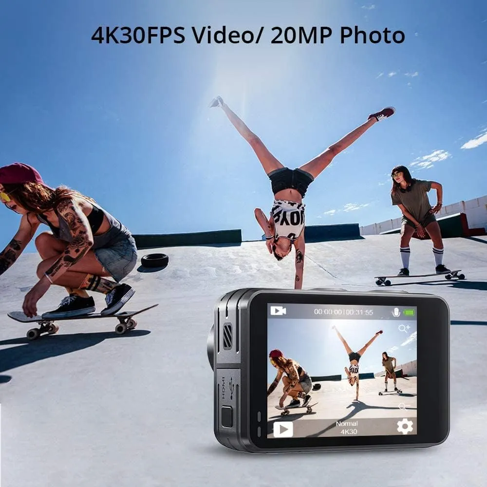 AKASO Brave 7 LE 4K30fps Action Camera with 64GB MicroSDXC U3 Memory Card Accessories Kit Bundle Ultra HD 131FT Waterproof Camera EIS 2.0 WiFi Remote Control Zoom Underwater Camera