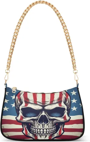 ALAZA American Flag Skull Shoulder Bag Purse for Women Tote Handbag with Zipper Closure