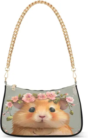 ALAZA Cute Hamster Garland Flower Shoulder Bag Purse for Women Tote Handbag with Zipper Closure