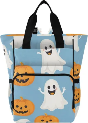 ALAZA Diaper Backpack with with 3 Insulated Pockets, Multifunctional Funny Ghost Pumpkins Diaper Bags Organizer Bag Anti-Theft Travel Backpack for Women Men