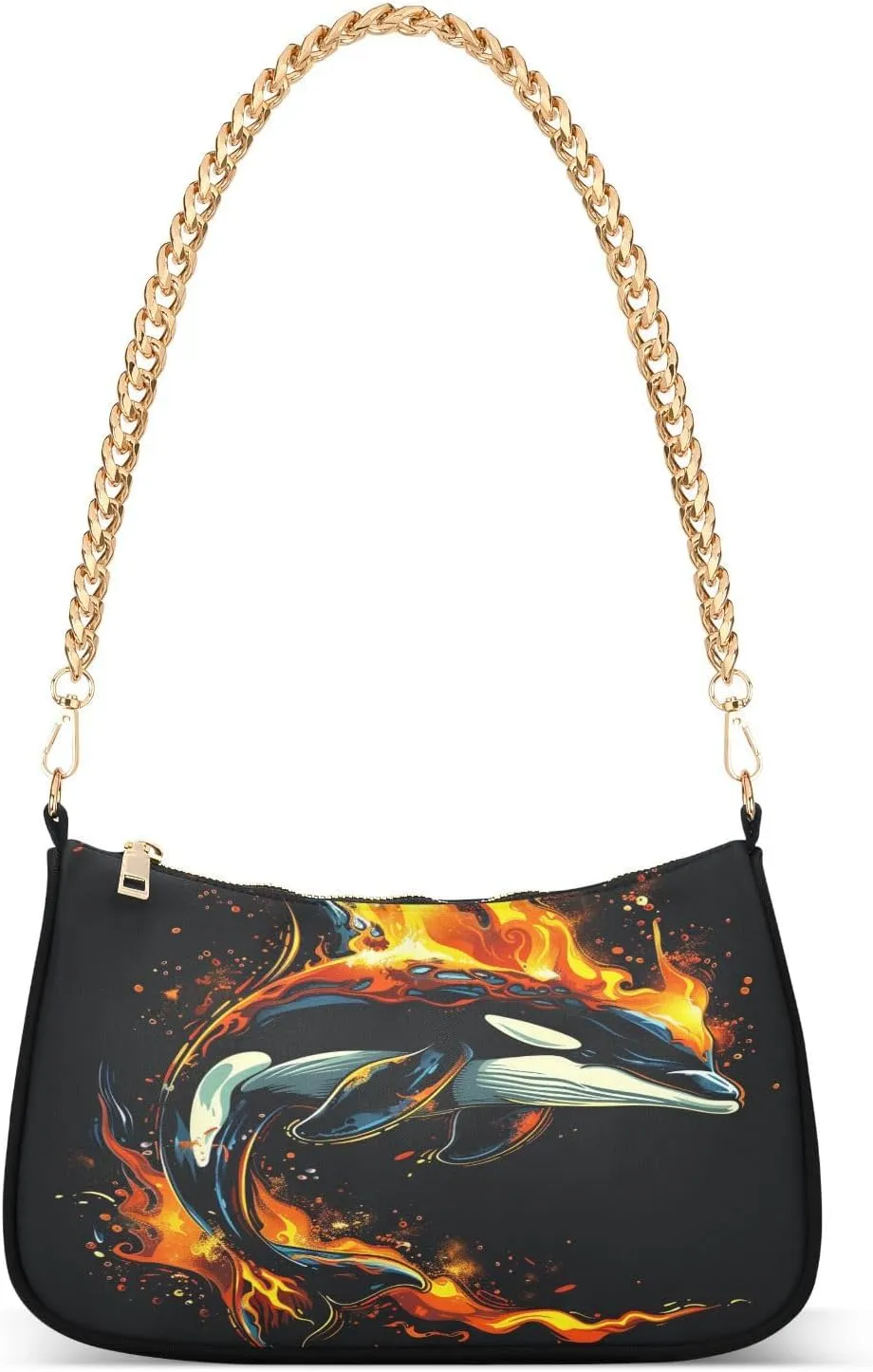 ALAZA Killer Whale Flame Shoulder Bag Purse for Women Tote Handbag with Zipper Closure