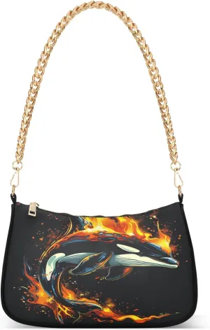 ALAZA Killer Whale Flame Shoulder Bag Purse for Women Tote Handbag with Zipper Closure
