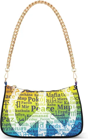 ALAZA Peace Sign Different Languages Of The World on Rainbow Shoulder Bag Purse for Women Tote Handbag with Zipper Closure