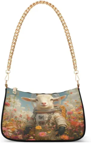 ALAZA Sheep Flower Sky Chian Shoulder Bag Handbags Tote Mini Clutch Purse Hobo Bag with Zipper Closure for Women