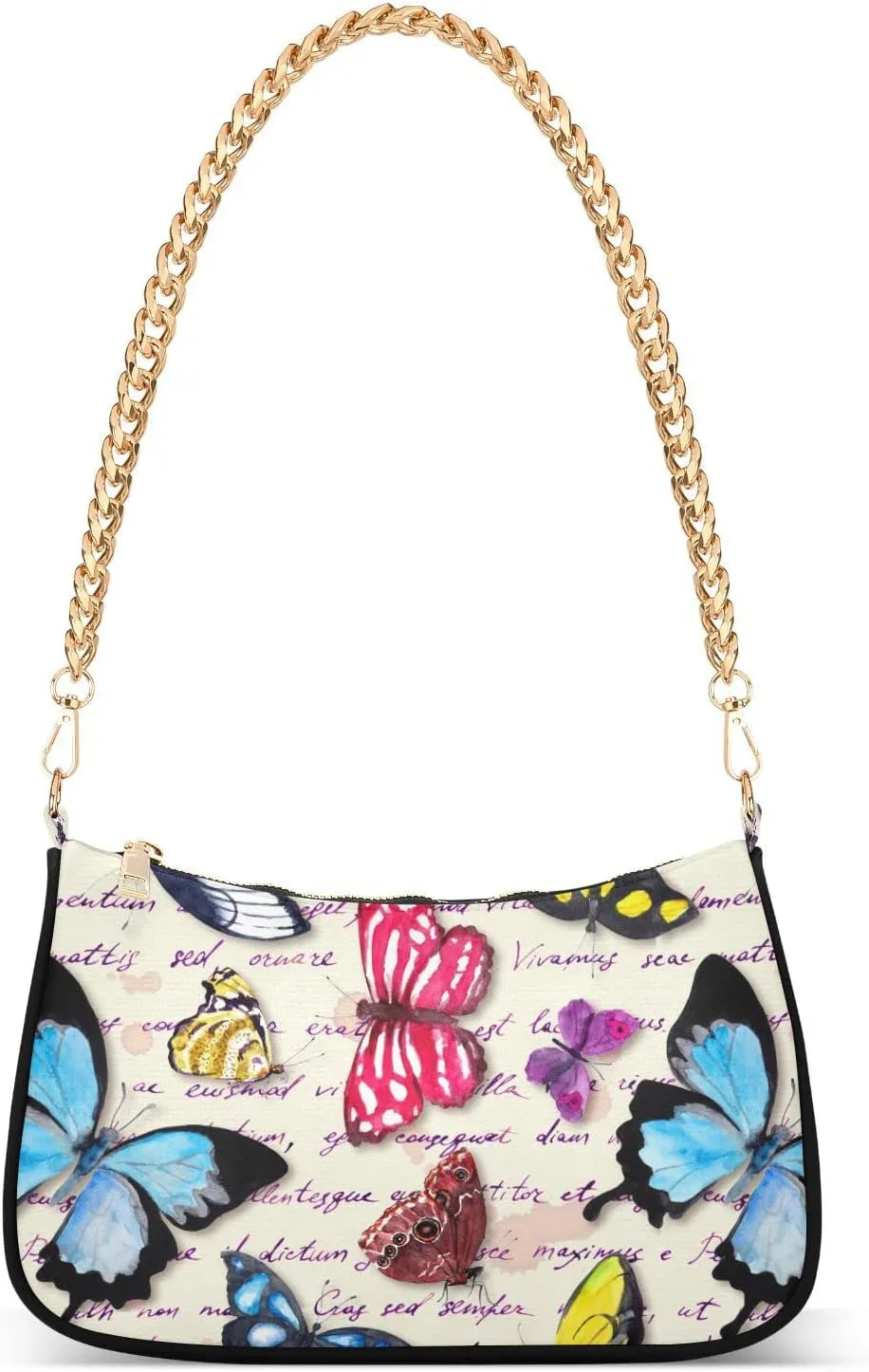 ALAZA Vintage Butterfly & Hand Written Text Shoulder Bag Purse for Women Tote Handbag with Zipper Closure