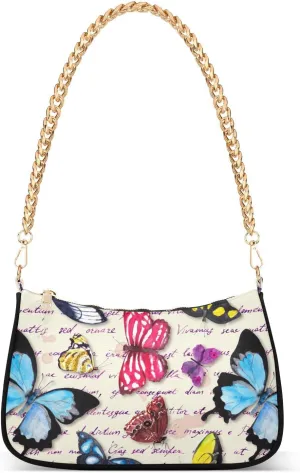 ALAZA Vintage Butterfly & Hand Written Text Shoulder Bag Purse for Women Tote Handbag with Zipper Closure