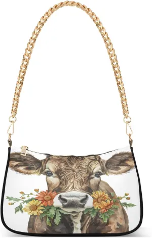 ALAZA Watercolor Cows Shoulder Bag Purse for Women Tote Handbag with Zipper Closure
