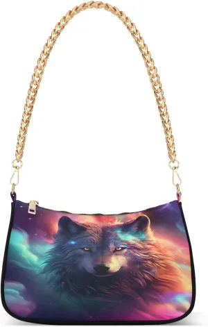 ALAZA Wolf Nebula Shoulder Bag Purse for Women Tote Handbag with Zipper Closure