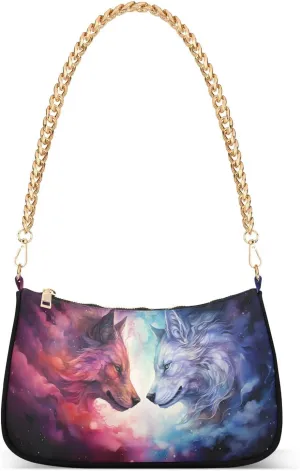 ALAZA Wolves in Nebula Shoulder Bag Purse for Women Tote Handbag with Zipper Closure