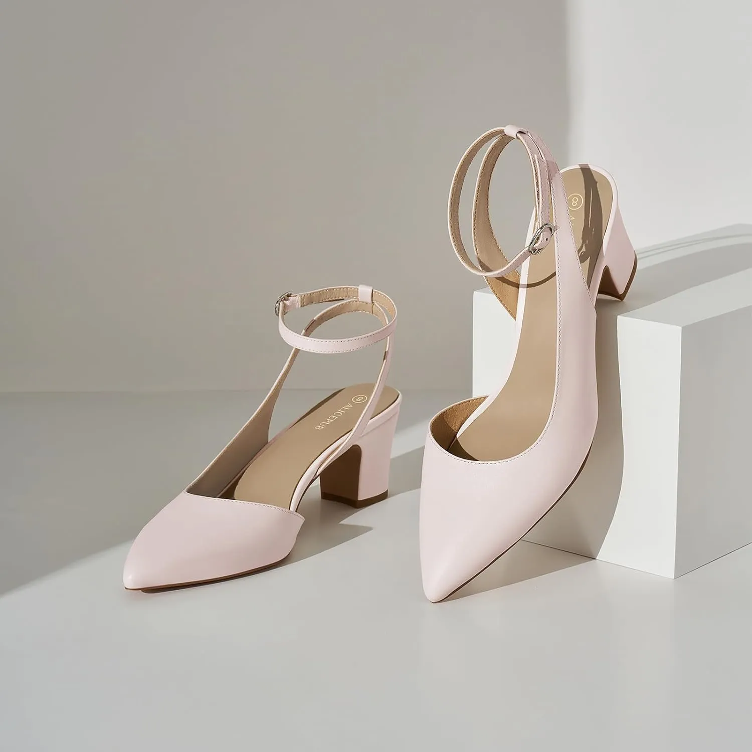 ALICEPUB Women's Closed Toe Heels Pumps Slingback Heels 2inch Chunky Block Heels Low Dress Shoes Comfortable Business Office Work Heels Wedding Shoes