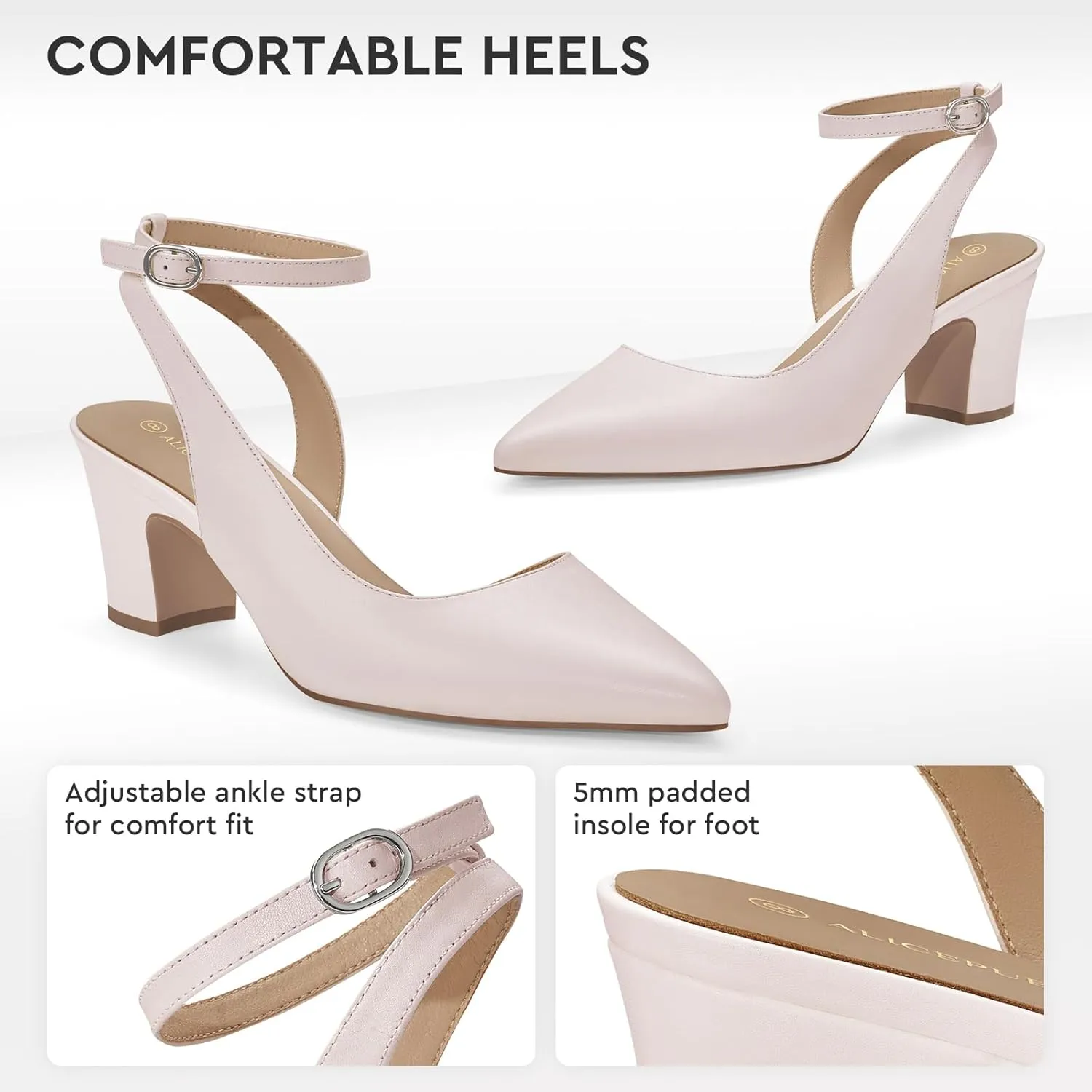 ALICEPUB Women's Closed Toe Heels Pumps Slingback Heels 2inch Chunky Block Heels Low Dress Shoes Comfortable Business Office Work Heels Wedding Shoes