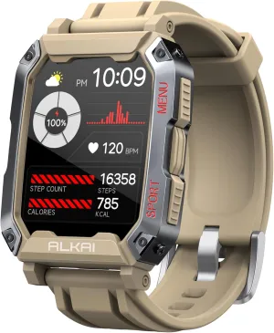 ALKAI Smart Watch Rugged and Military with 5ATM Waterproof Bluetooth Call(Answer/Dial Calls) AI Assistant, Long-Lasting Battery Life, Multiple Sports Tracking, Health Monitoring, 2.02'' HD Display