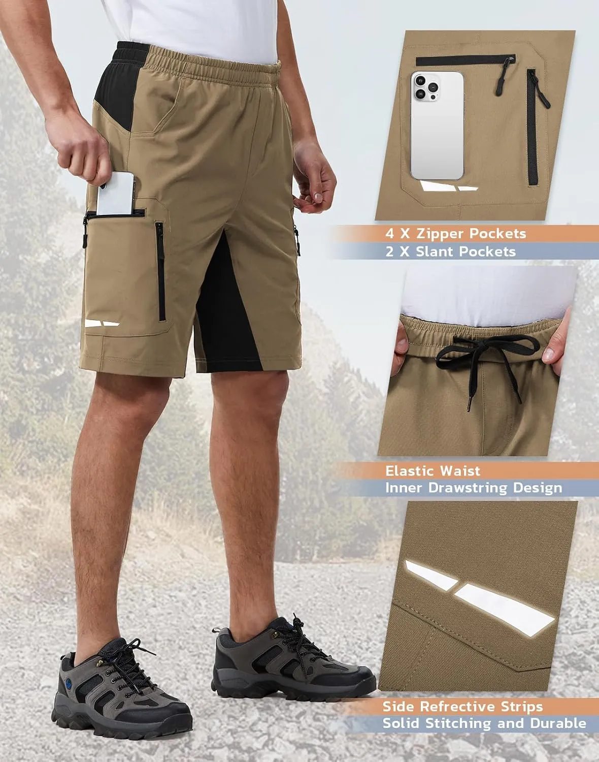 Ally Men's Mountain Bike Shorts 4D Padded Lightweight Loose-fit with Zipper Pockets for Biking Cycling Bicycle Riding Biker