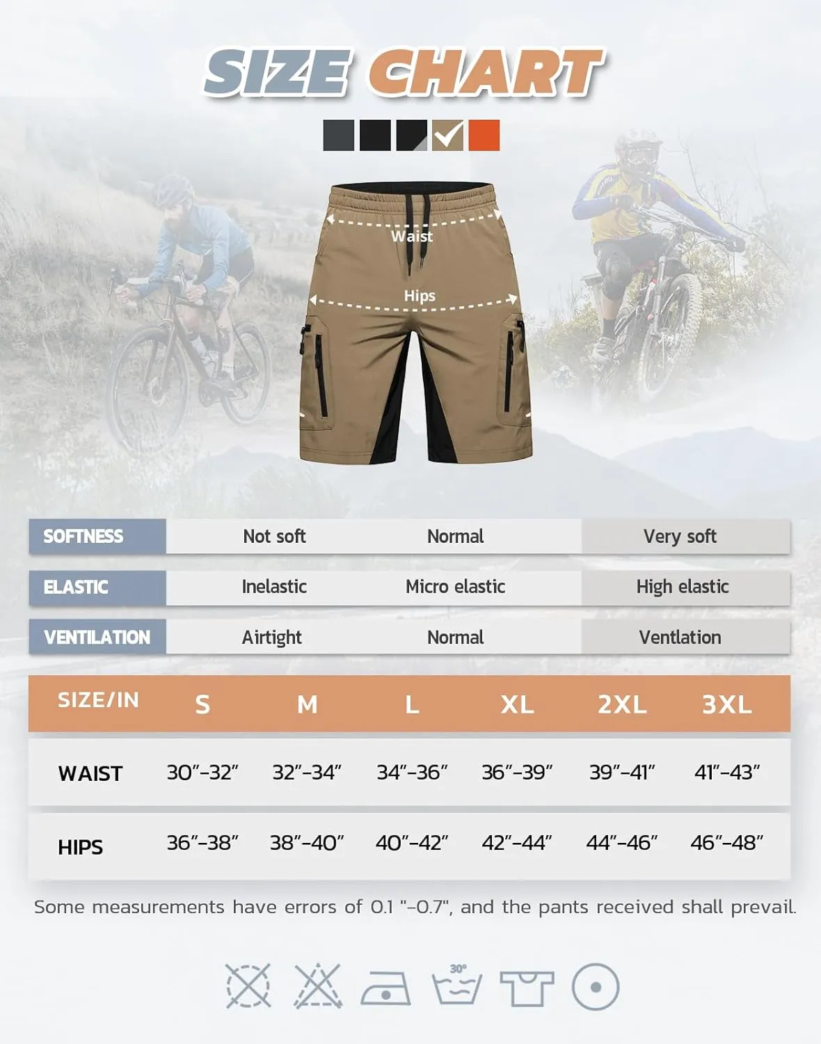 Ally Men's Mountain Bike Shorts 4D Padded Lightweight Loose-fit with Zipper Pockets for Biking Cycling Bicycle Riding Biker