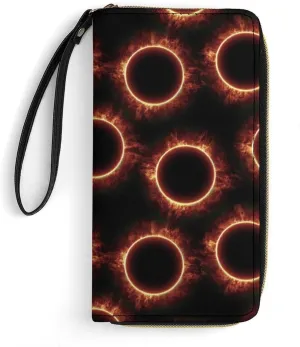 Amazing Solar Eclipse Pattern Women's Wallet Long Clutch Purse with Wristlet Strap Zipper Phone Handbag