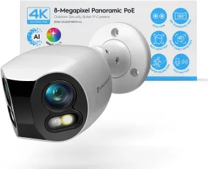 Amcrest Dual-Lens 4K (8MP) Outdoor Security POE Camera, 2 x 4MP Lenses PoE AI Bullet IP Camera, 65ft Night Color, Face Detection, Panoramic 180° FOV, 4K@15fps IP8M-DLB2998EW-AI (White)