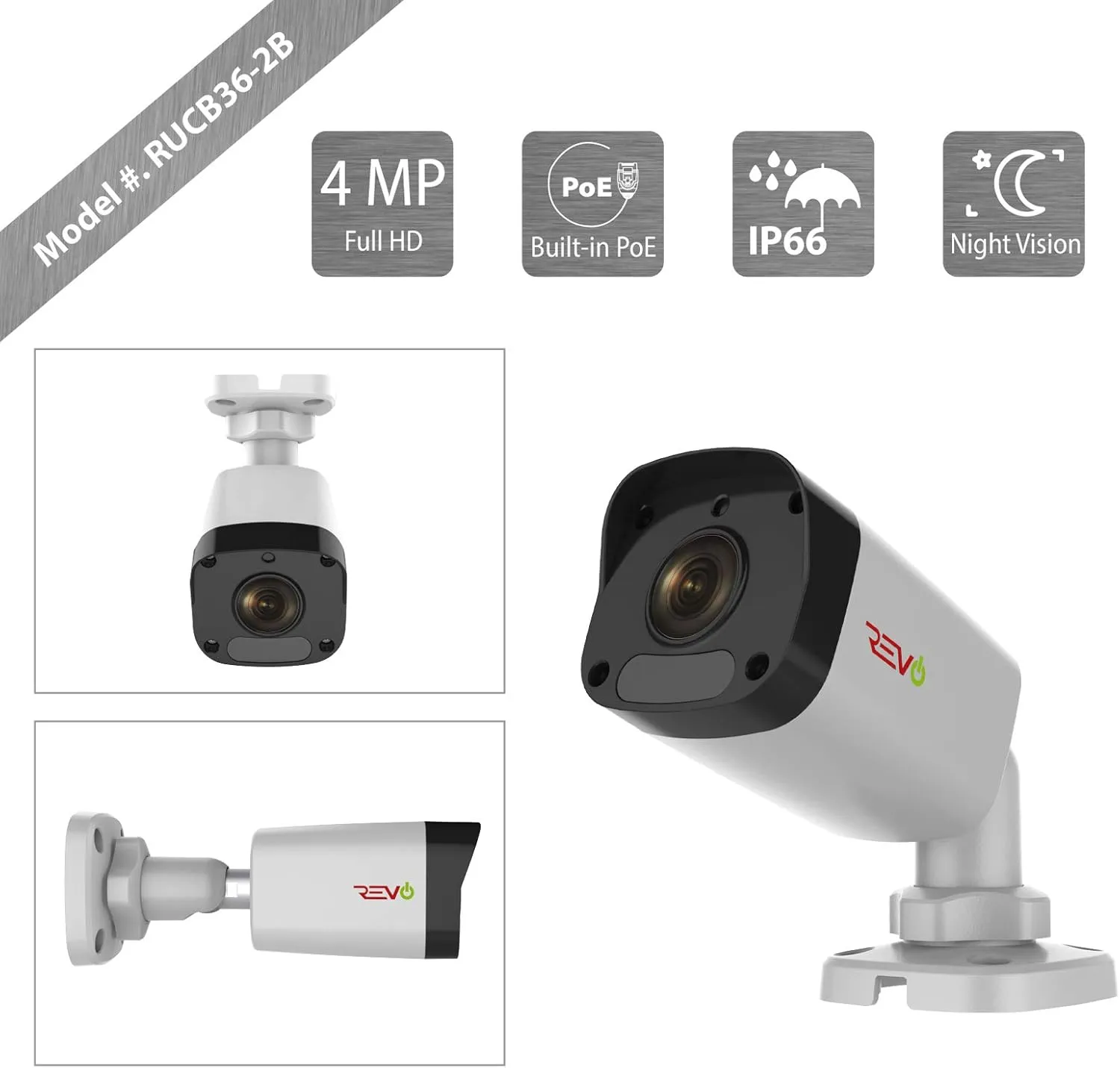 America Ultra HD 4MP IP Bullet Camera Indoor/Outdoor - 100' Night Vision, IP66 Weatherproof, 3DNR, Smart IR, ONVIF Compliant, White