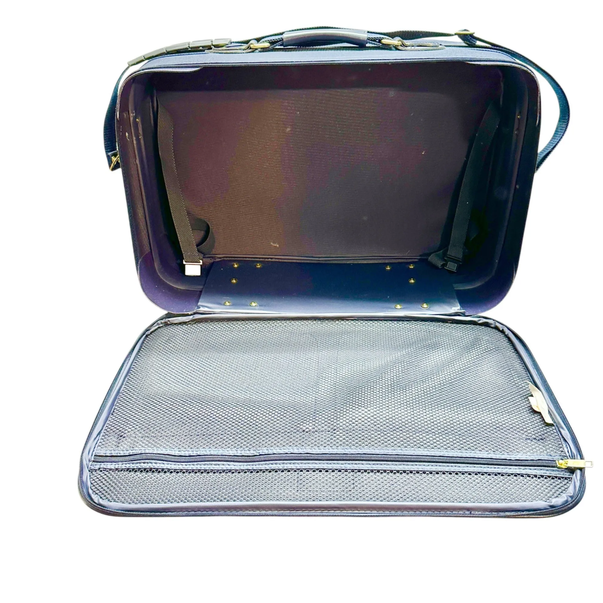 American Tourister Dark Blue Rolling Suitcase With Padlock & Key Vintage Luggage