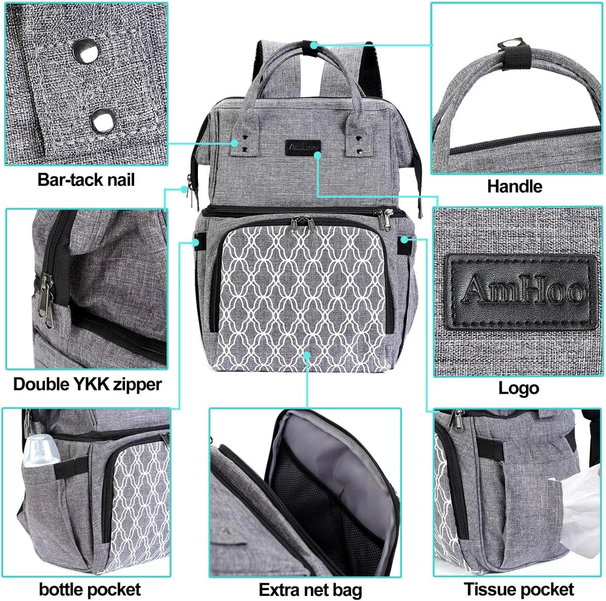 AmHoo Insulated Lunch Box Cooler Backpack Waterproof Leak-proof Lunch Bag Tote For Men Women Hiking Beach Picnic Trip with Strongest YKK Zipper Black