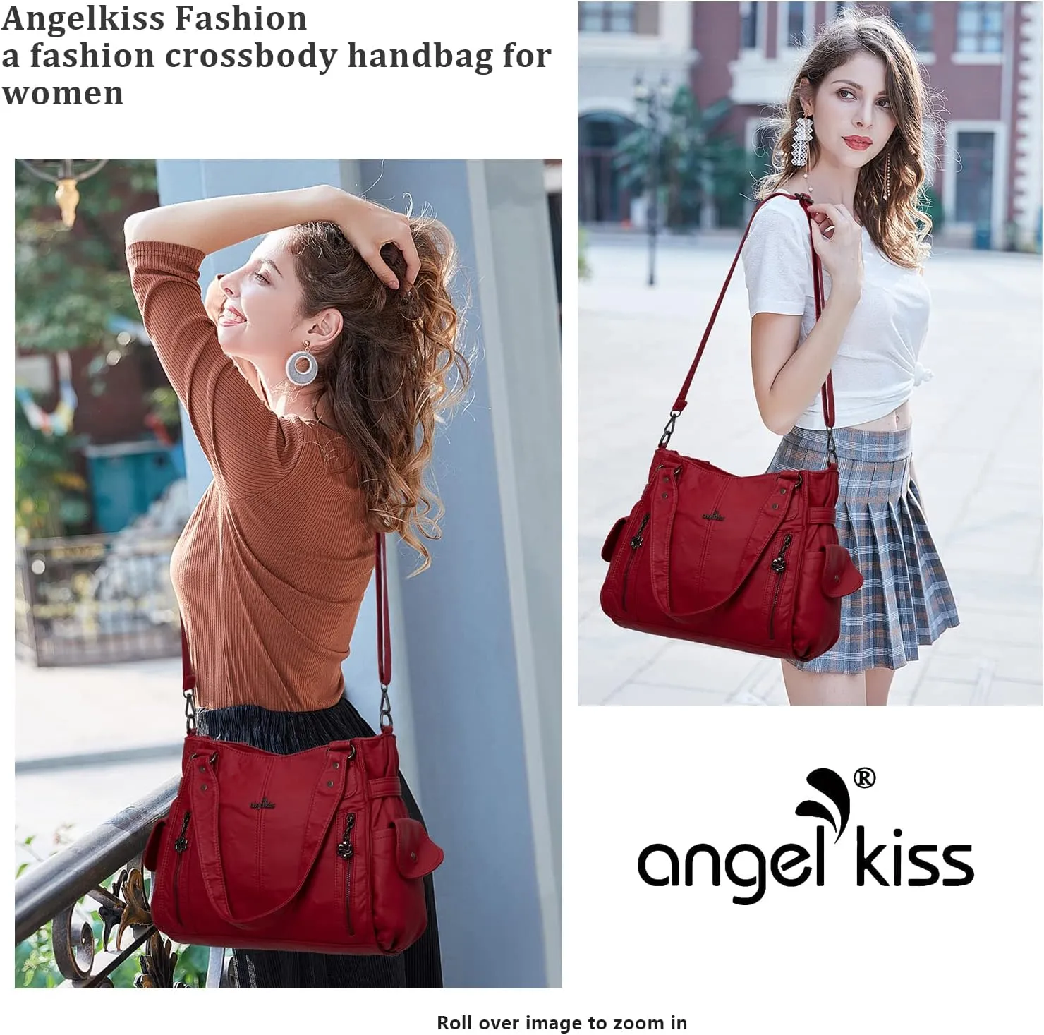 Angel Kiss Handbags for Womens Top-Handle Hobo Purse Roomy Casual Shoulder Bags PU Tote Satchel Purse for Women