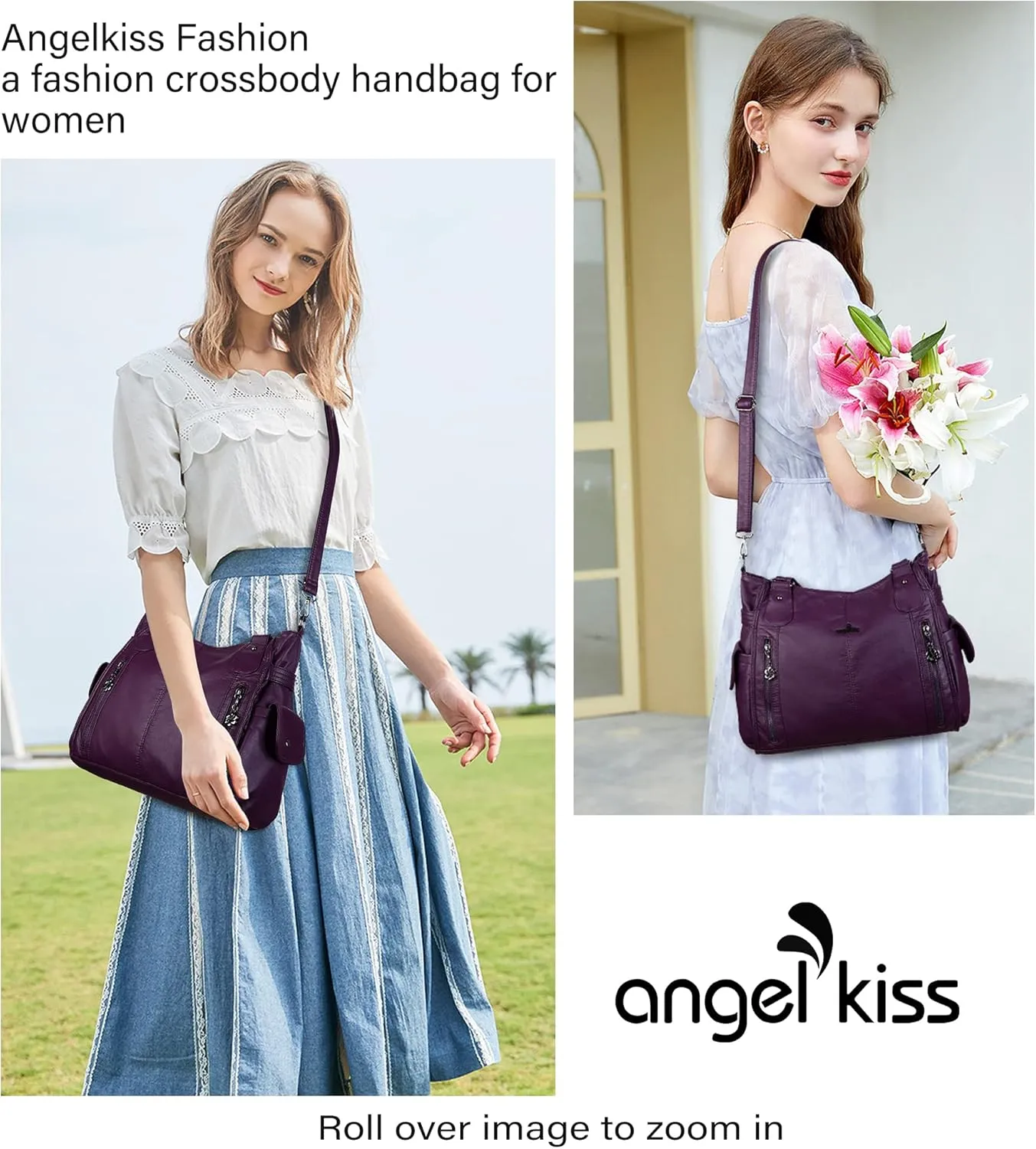 Angel Kiss Handbags for Womens Top-Handle Hobo Purse Roomy Casual Shoulder Bags PU Tote Satchel Purse for Women