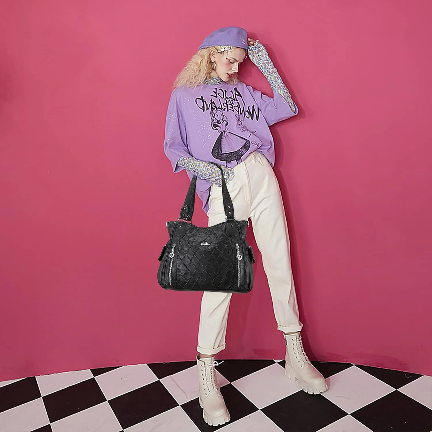 Angel Kiss Handbags for Womens Top-Handle Hobo Purse Roomy Casual Shoulder Bags PU Tote Satchel Purse for Women