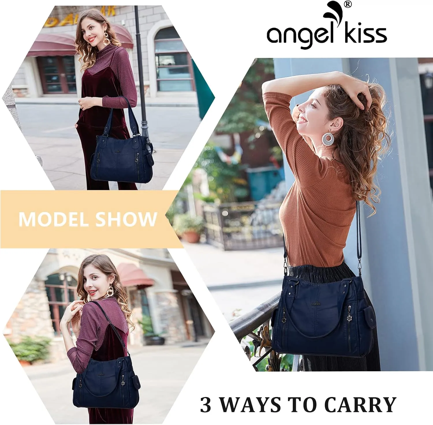Angel Kiss Handbags for Womens Top-Handle Hobo Purse Roomy Casual Shoulder Bags PU Tote Satchel Purse for Women