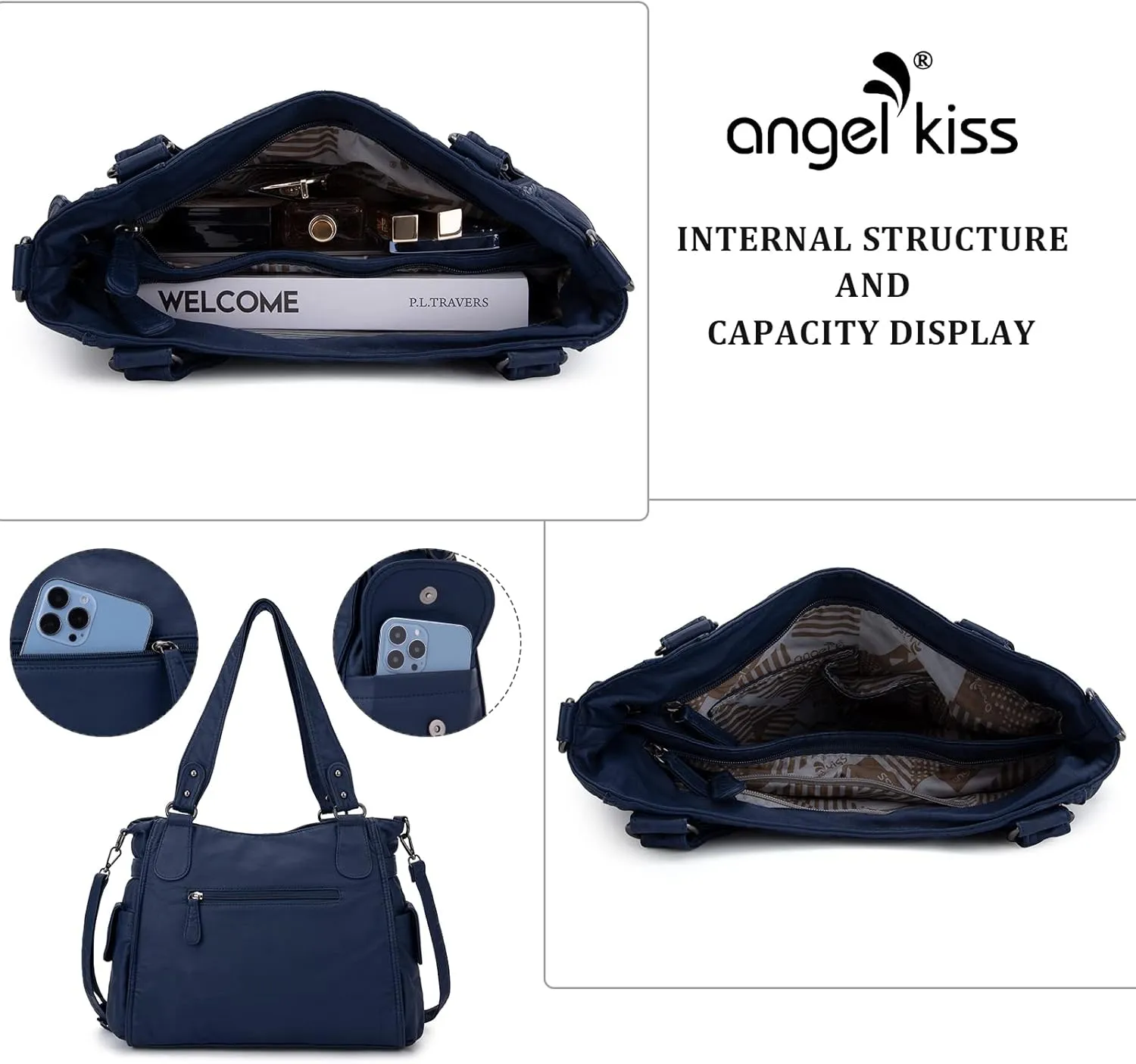 Angel Kiss Handbags for Womens Top-Handle Hobo Purse Roomy Casual Shoulder Bags PU Tote Satchel Purse for Women