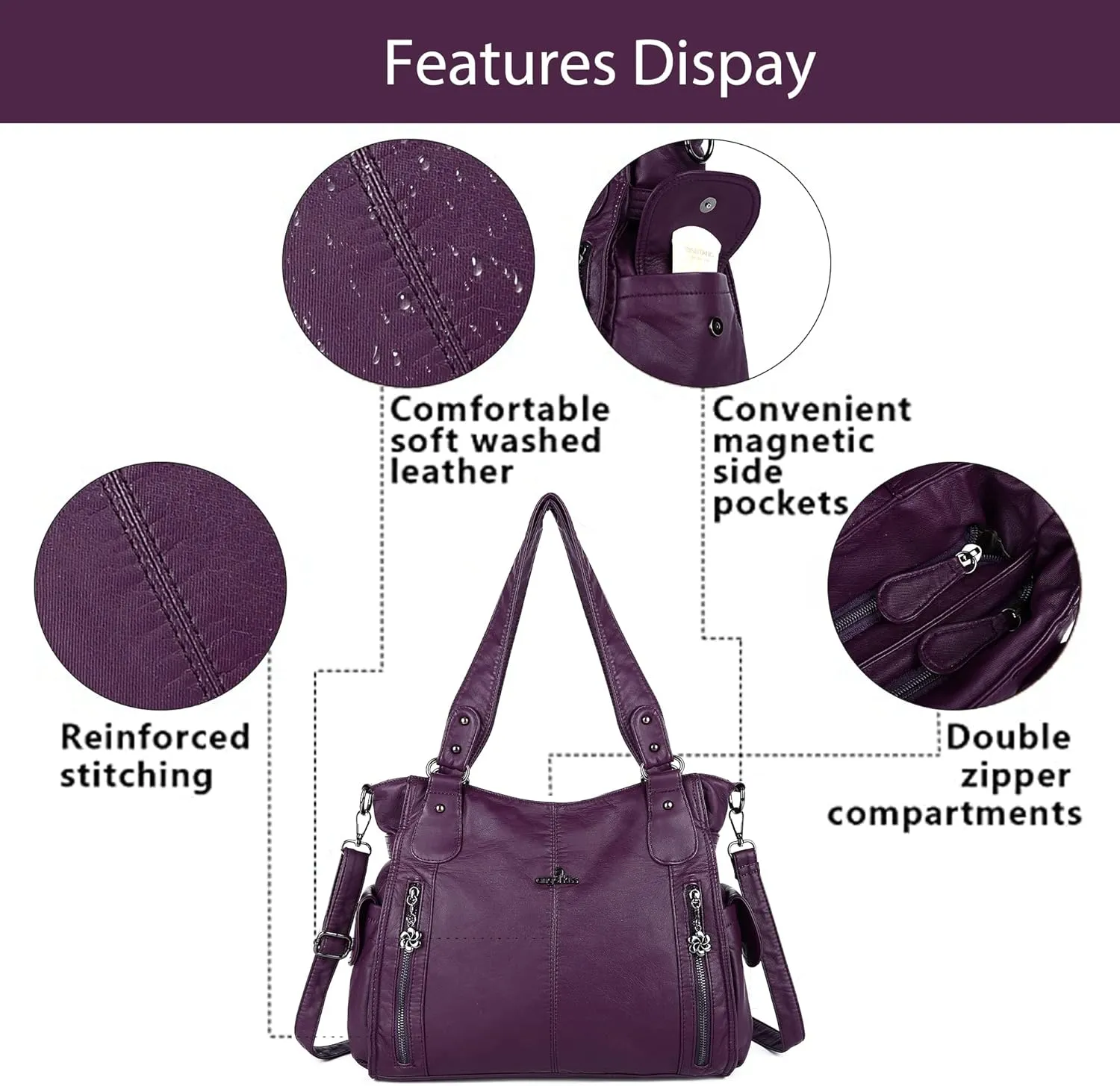 Angel Kiss Handbags for Womens Top-Handle Hobo Purse Roomy Casual Shoulder Bags PU Tote Satchel Purse for Women