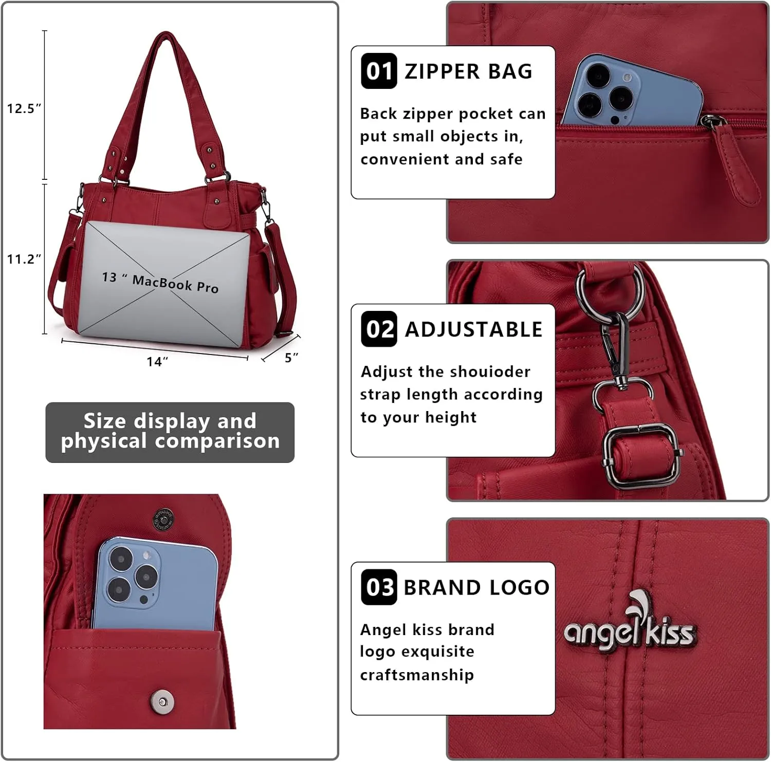 Angel Kiss Handbags for Womens Top-Handle Hobo Purse Roomy Casual Shoulder Bags PU Tote Satchel Purse for Women