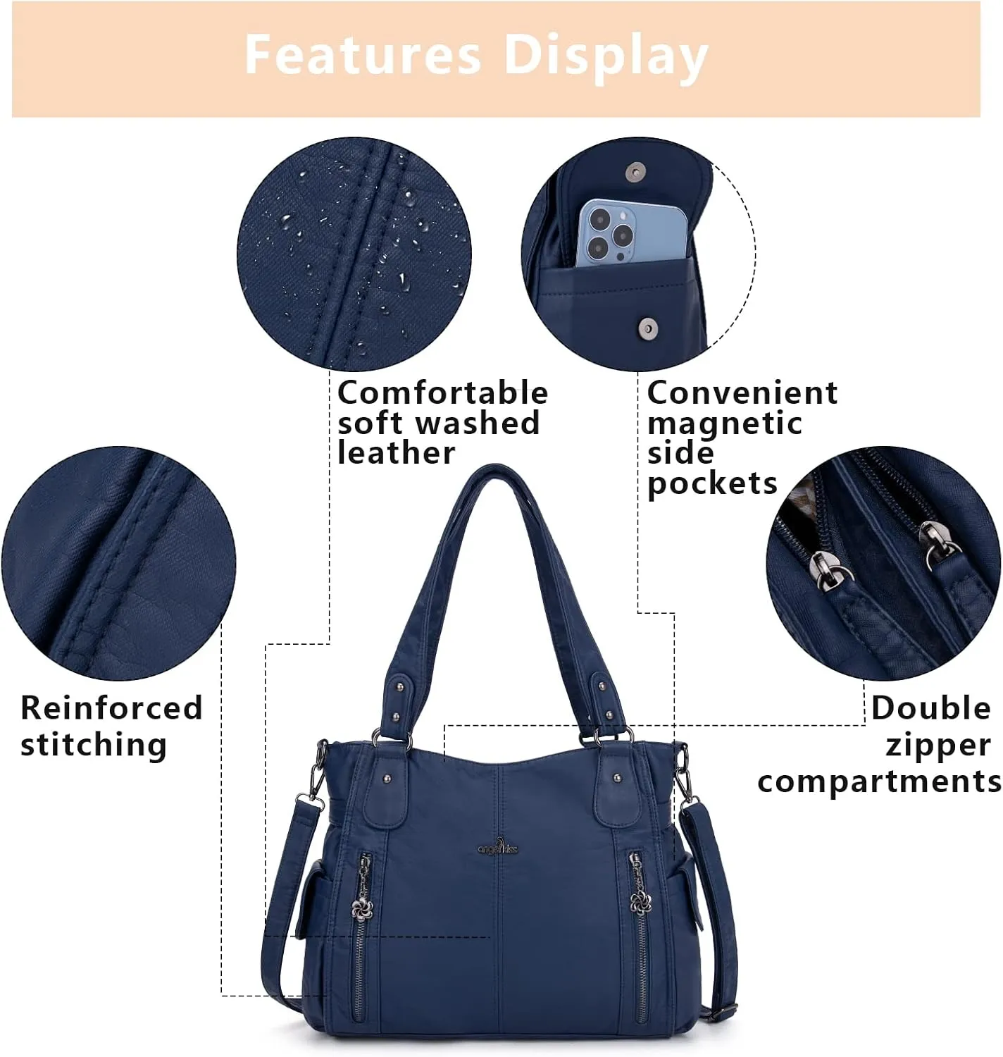 Angel Kiss Handbags for Womens Top-Handle Hobo Purse Roomy Casual Shoulder Bags PU Tote Satchel Purse for Women